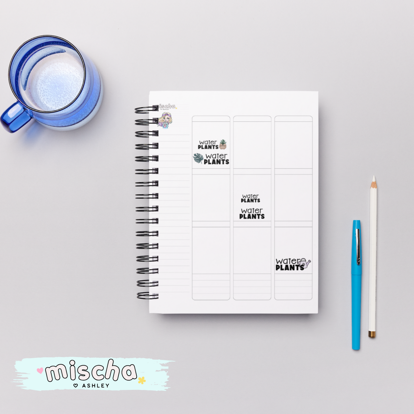 Water Plants Typography with Icon Planner Stickers - Functional Stickers