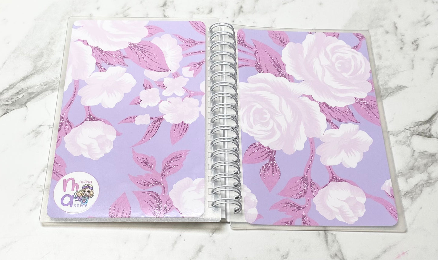 Reusable sticker album 5x7 4X6 Purple background pink flowers