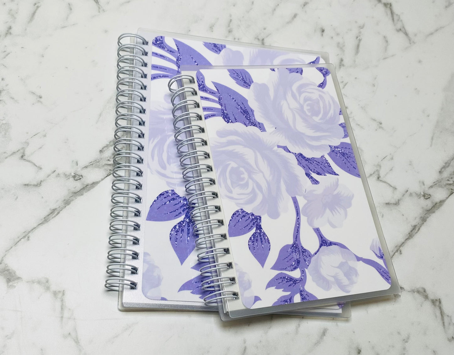 Reusable sticker album 5x7 4X6 Purple flowers and white background
