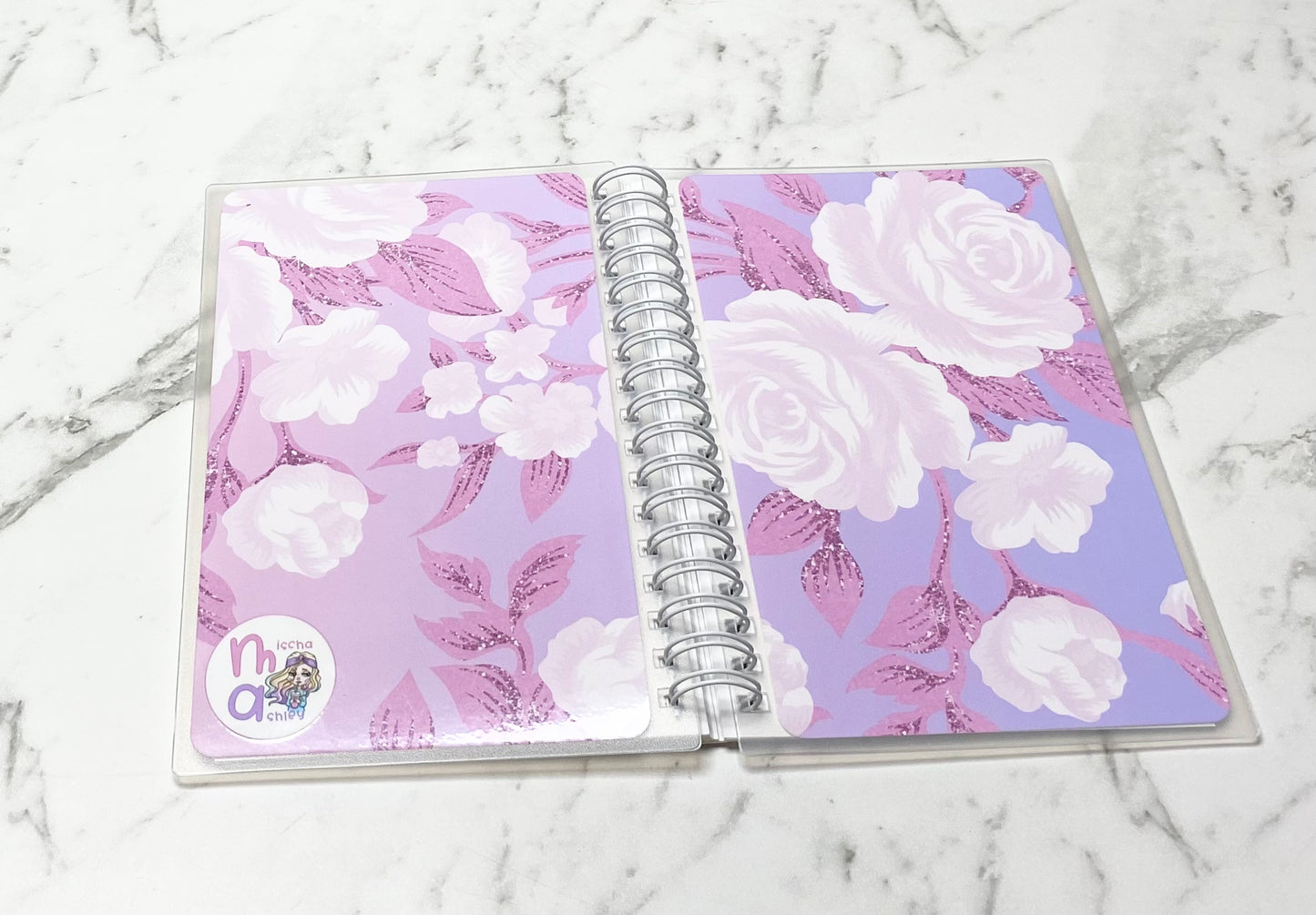 Reusable sticker album 5x7 4X6 Purple and pink background pink flowers