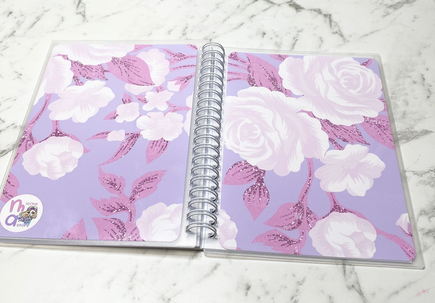 Reusable sticker album 5x7 4X6 Purple background pink flowers