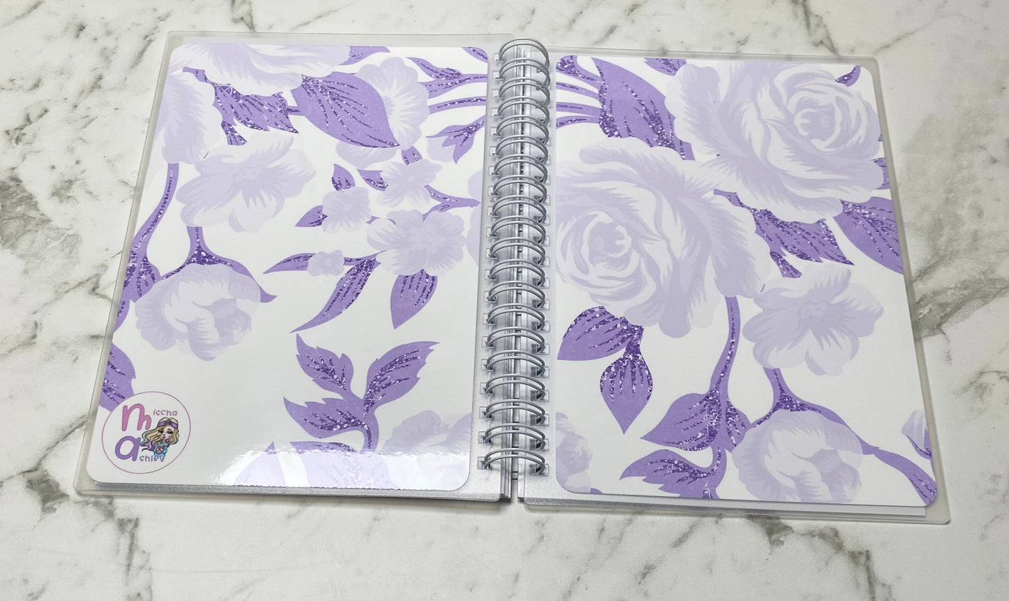 Reusable sticker album 5x7 4X6 Purple flowers and white background