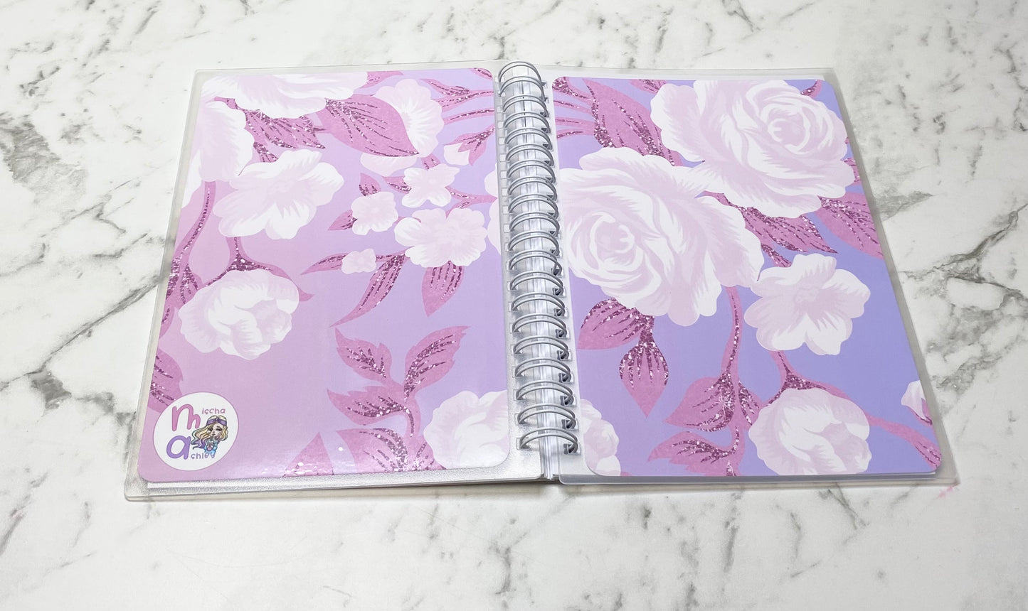 Reusable sticker album 5x7 4X6 Purple and pink background pink flowers