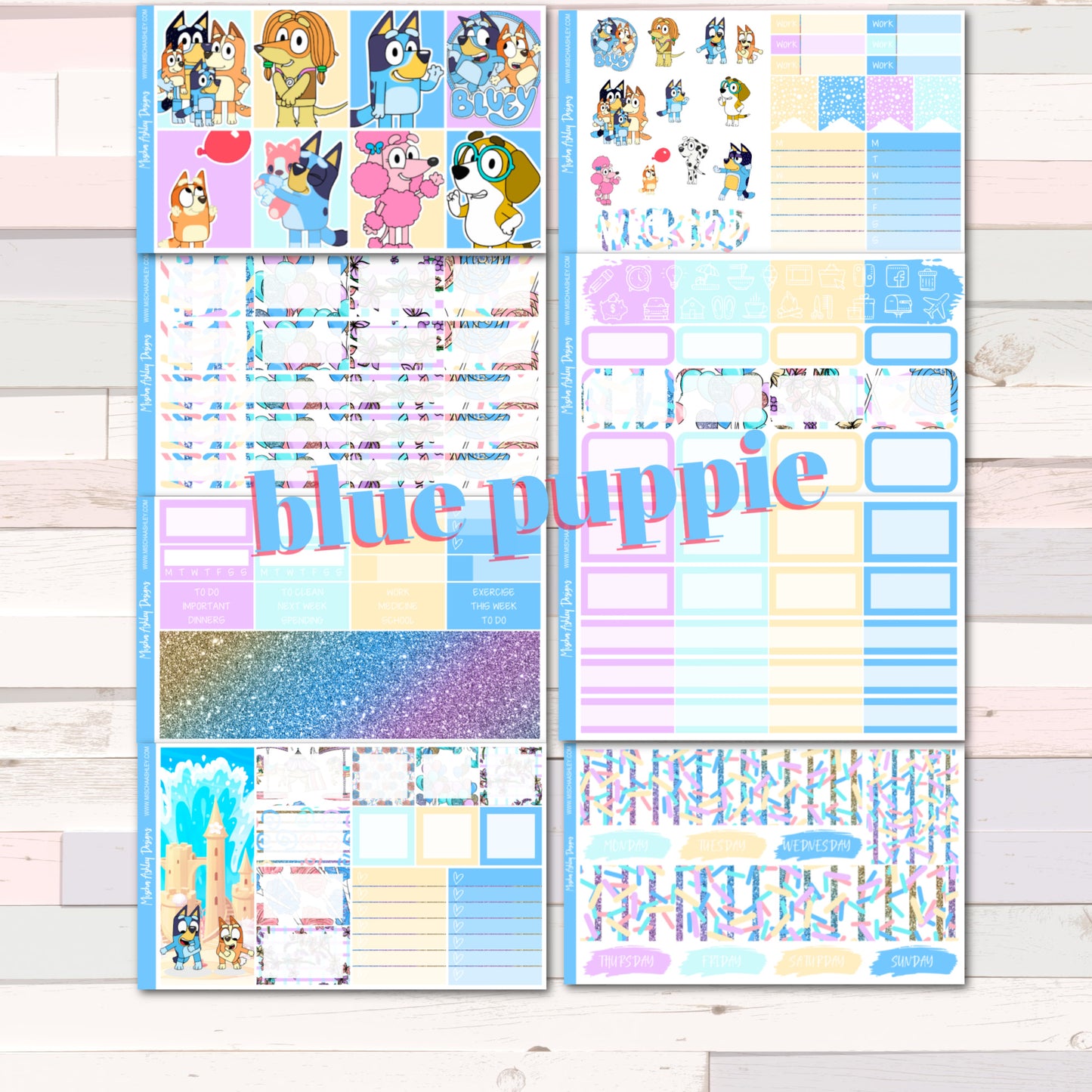Blue Puppies- Weekly Sticker Kit - Erin Condren Vertical Planner