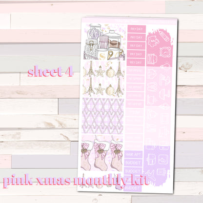 Pink Xmas- Monthly Sticker Kit - Erin Condren - Aura Estelle Planners