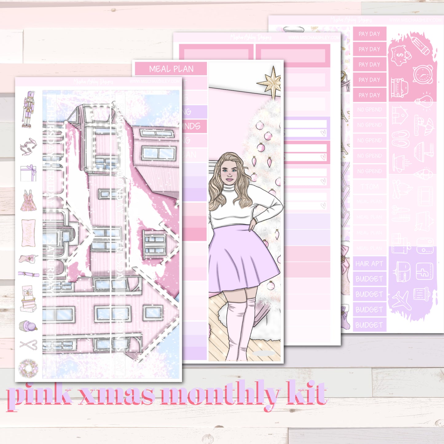 Pink Xmas- Monthly Sticker Kit - Erin Condren - Aura Estelle Planners