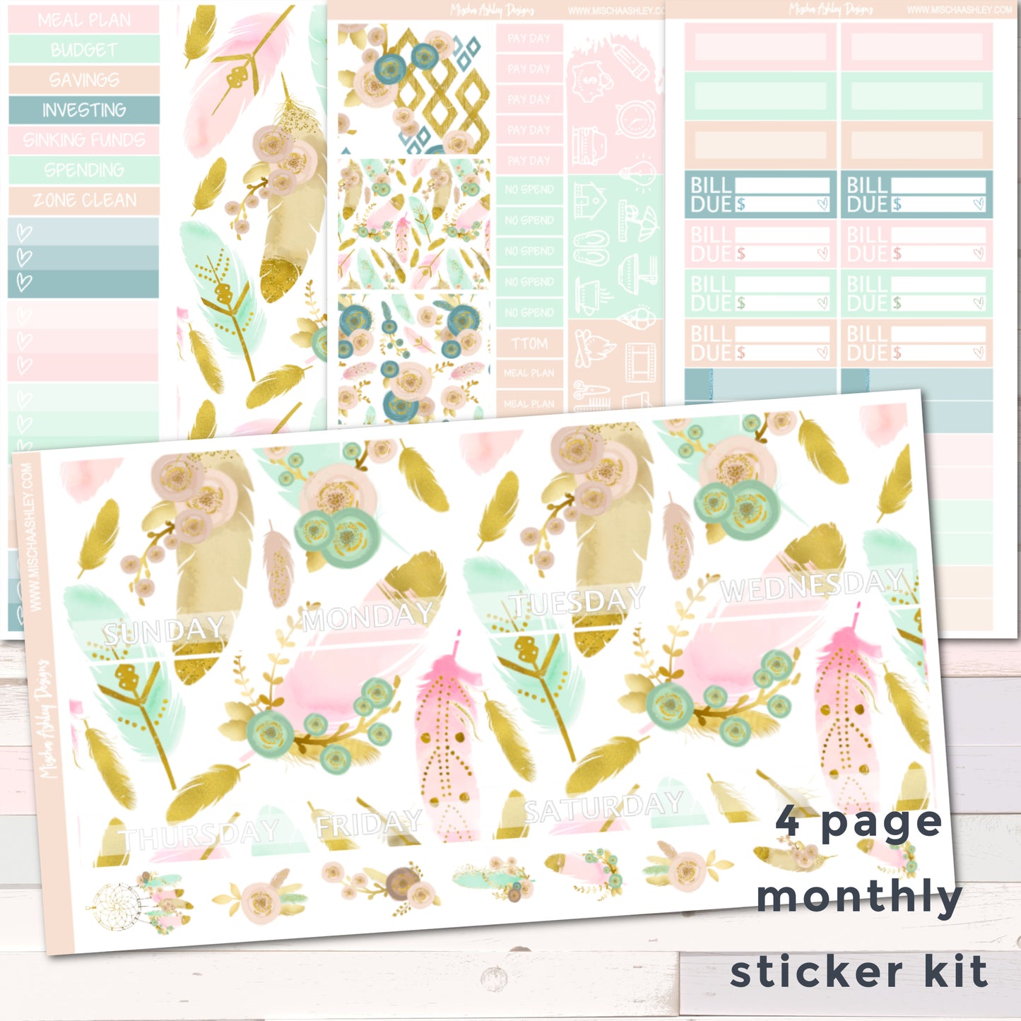 Pastel Boho- Monthly Sticker Kit - Erin Condren - Aura Estelle Planners