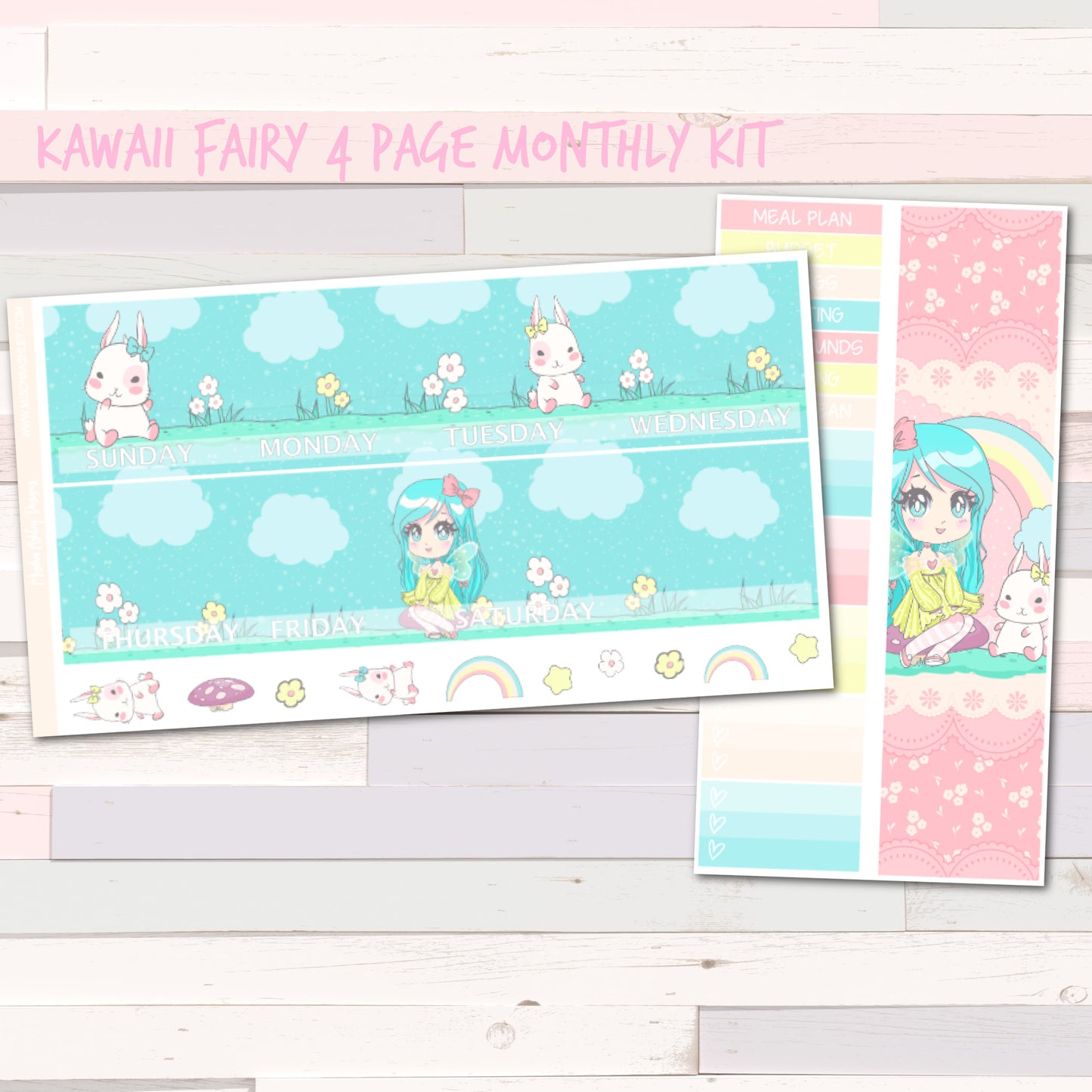 Best friends Kawaii Fairy- Monthly Sticker Kit - Erin Condren - Aura Estelle Planners