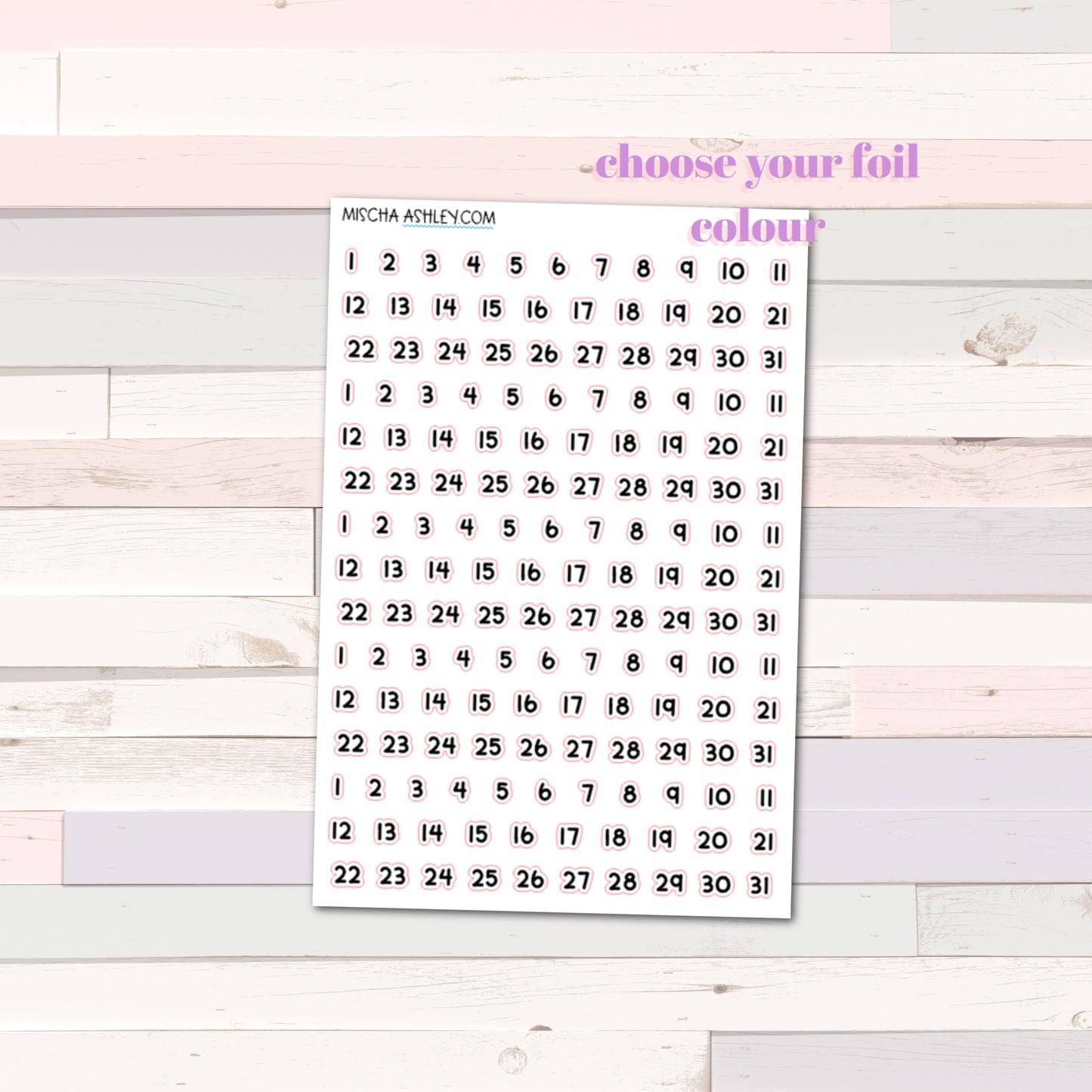 Foil Date numbers on clear sticker paper