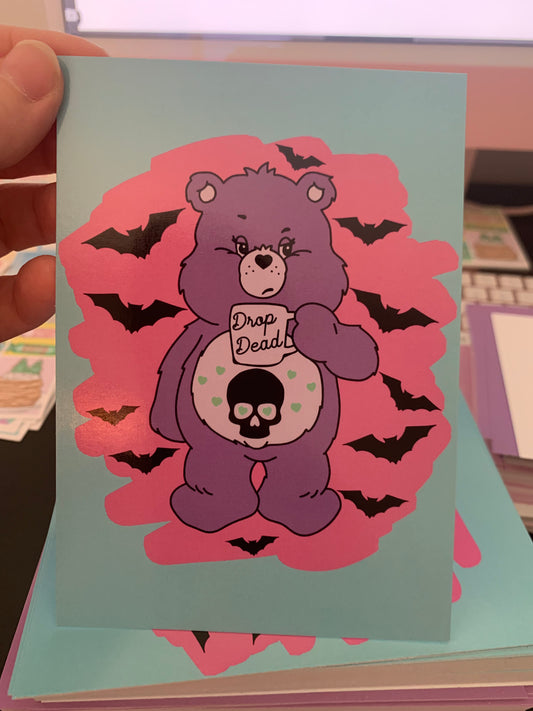 Drop dead bear A6 postcard